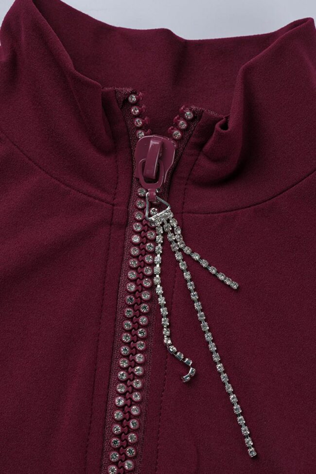 Fashion Sexy Solid Split Joint Zipper Collar Skinny Romper