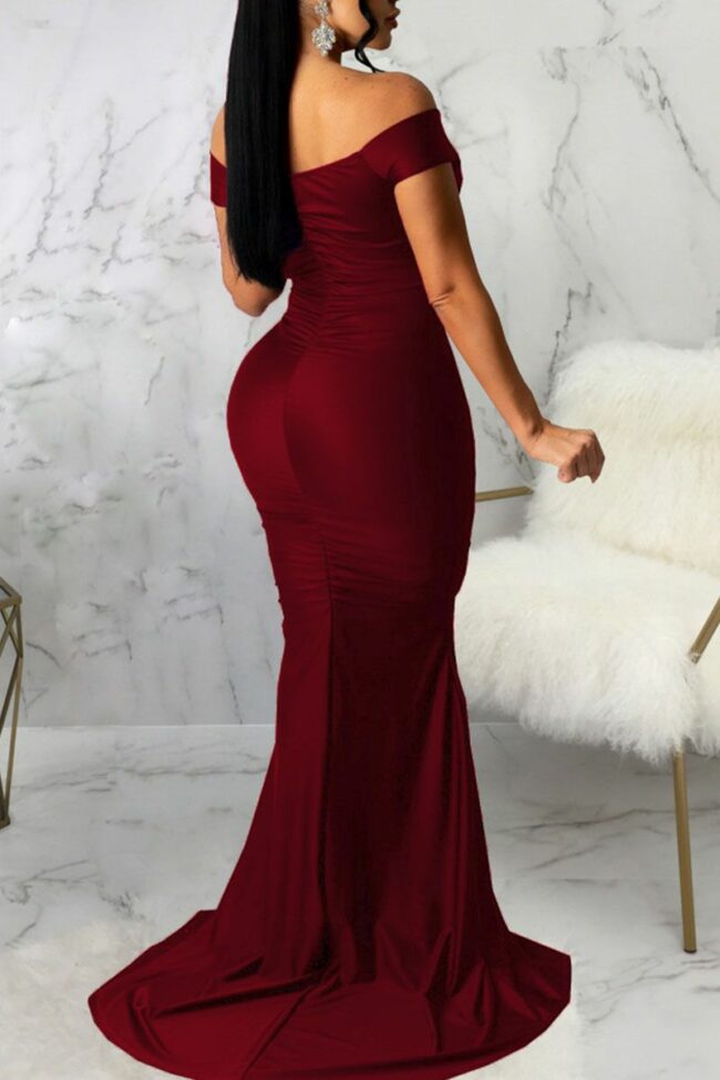 Sexy Elegant Solid Split Joint Slit Fold V Neck Straight Dresses