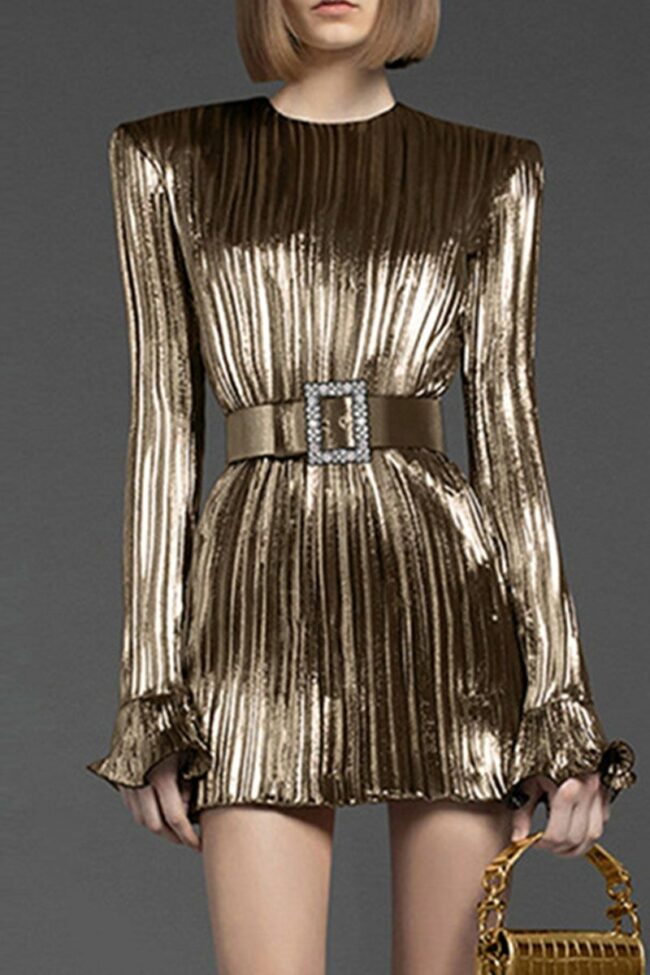 Fashion Elegant Solid Split Joint Fold O Neck A Line Dresses