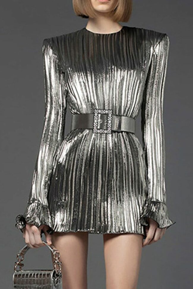 Fashion Elegant Solid Split Joint Fold O Neck A Line Dresses