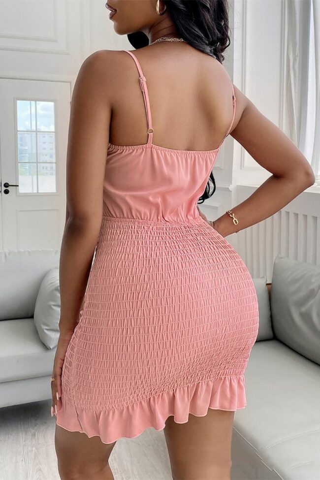 Fashion Sexy Solid Hollowed Out Backless Spaghetti Strap Sleeveless Dress