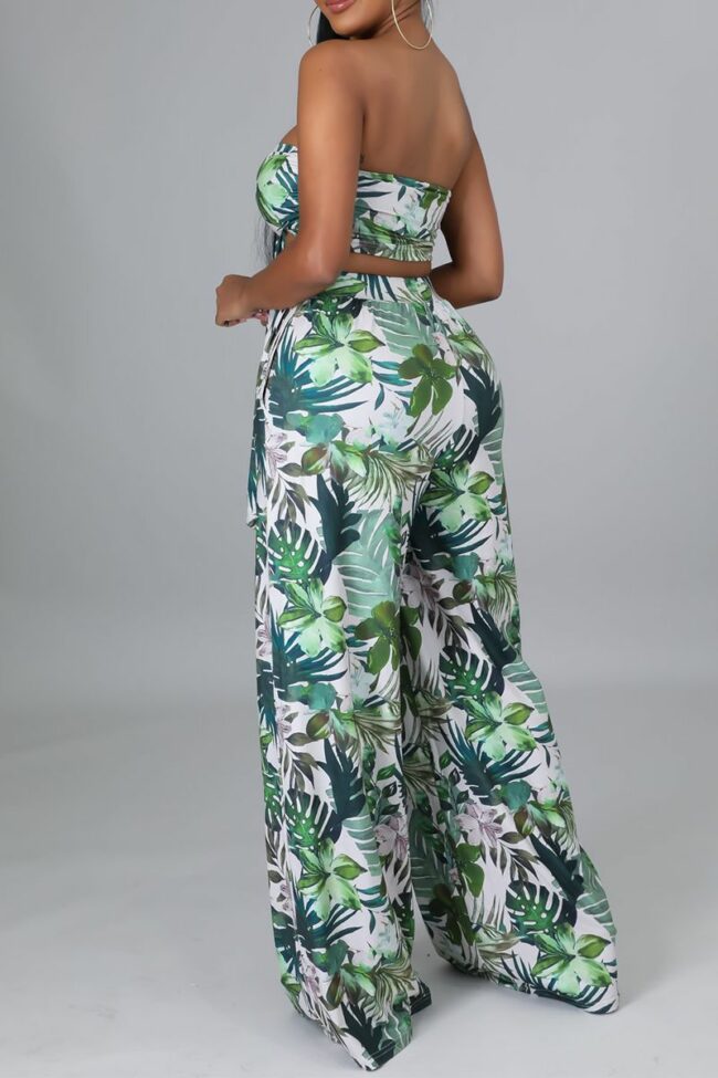 Vacation Print Bandage Strapless Sleeveless Two Pieces