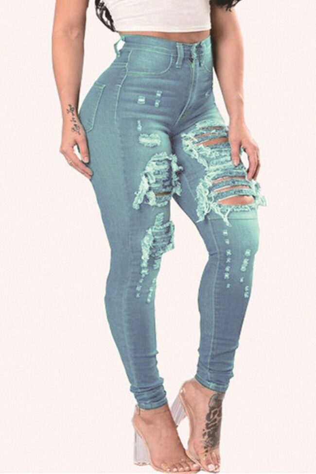 Fashion Casual Solid Ripped Skinny Denim Jeans