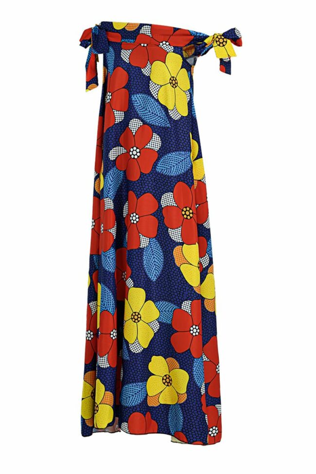 Sexy Bohemian Floral Strap Design Off the Shoulder Maxi Dresses