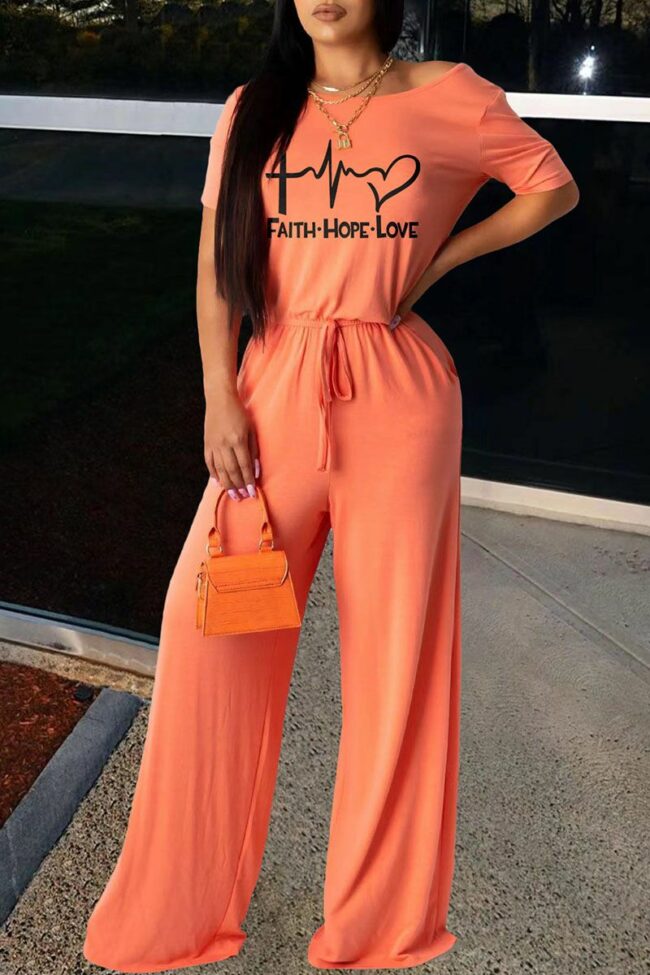 Casual Print Split Joint O Neck Straight Jumpsuits