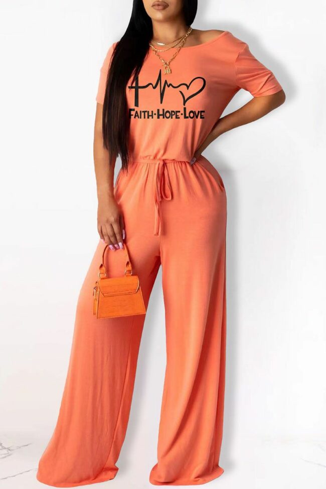Casual Print Split Joint O Neck Straight Jumpsuits