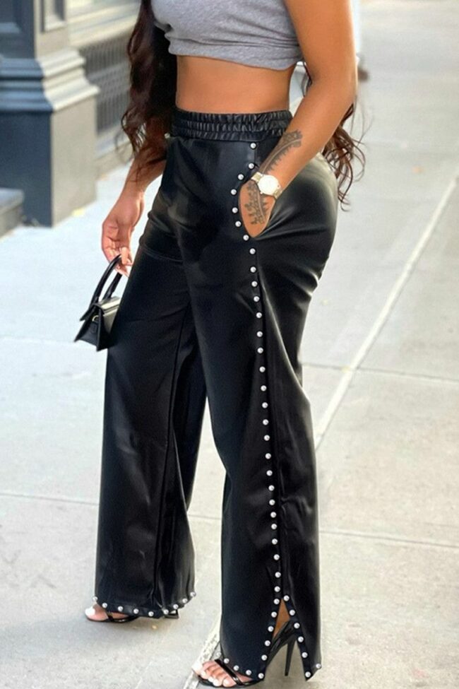 Fashion Casual Solid Split Joint Slit Regular High Waist Trousers