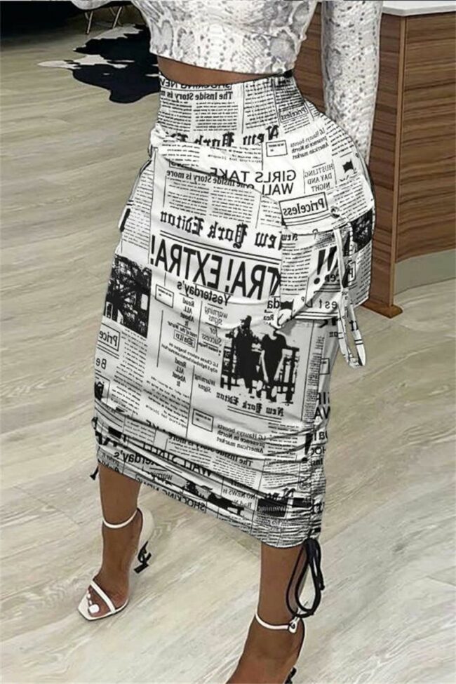 Fashion Casual Print Draw String Regular High Waist Skirts