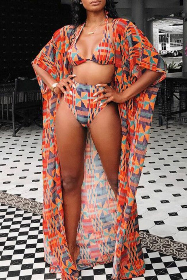 Print Plaid Striped crop top Patchwork Geometric Fashion Sexy Bikinis Set
