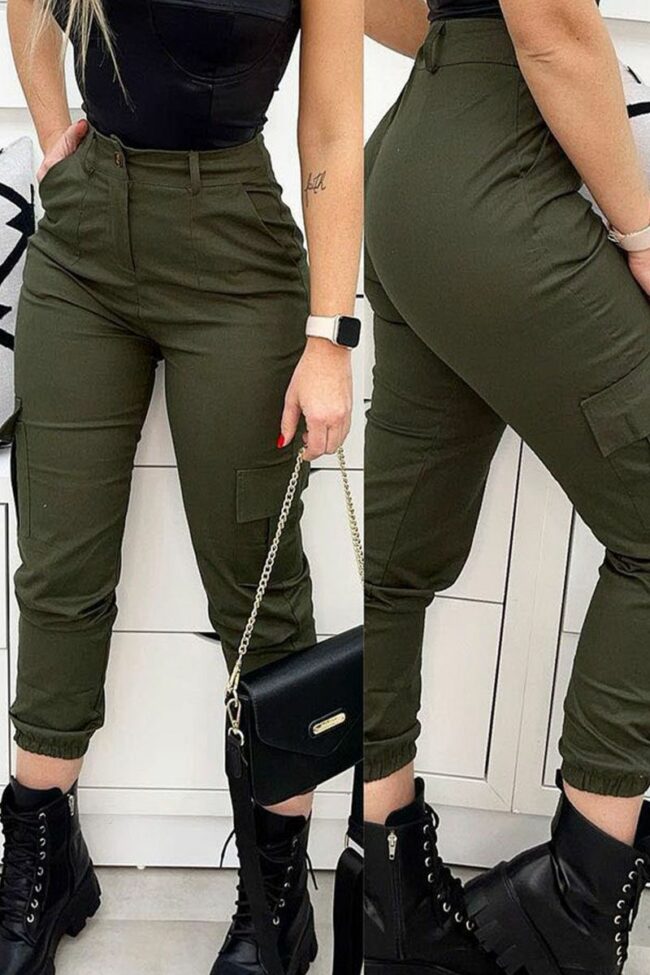 Casual Solid Split Joint Pocket High Waist Pencil Solid Color Bottoms