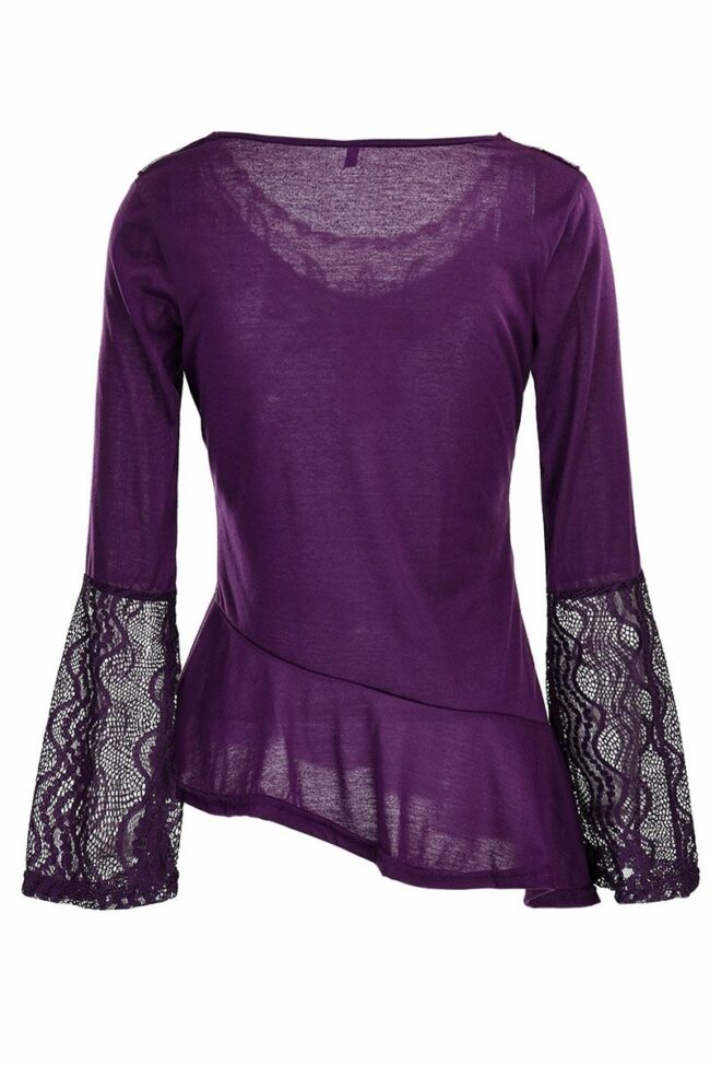 Casual Solid Split Joint See-through Asymmetrical O Neck Tops