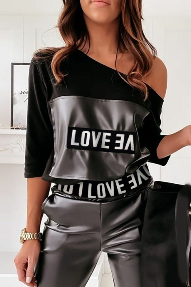 Casual Street Letter Print Split Joint O Neck Long Sleeve Two Pieces