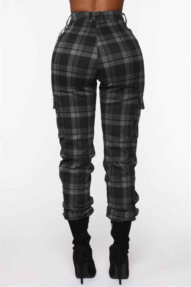 Fashion Casual Plaid Print Split Joint Regular High Waist Trousers