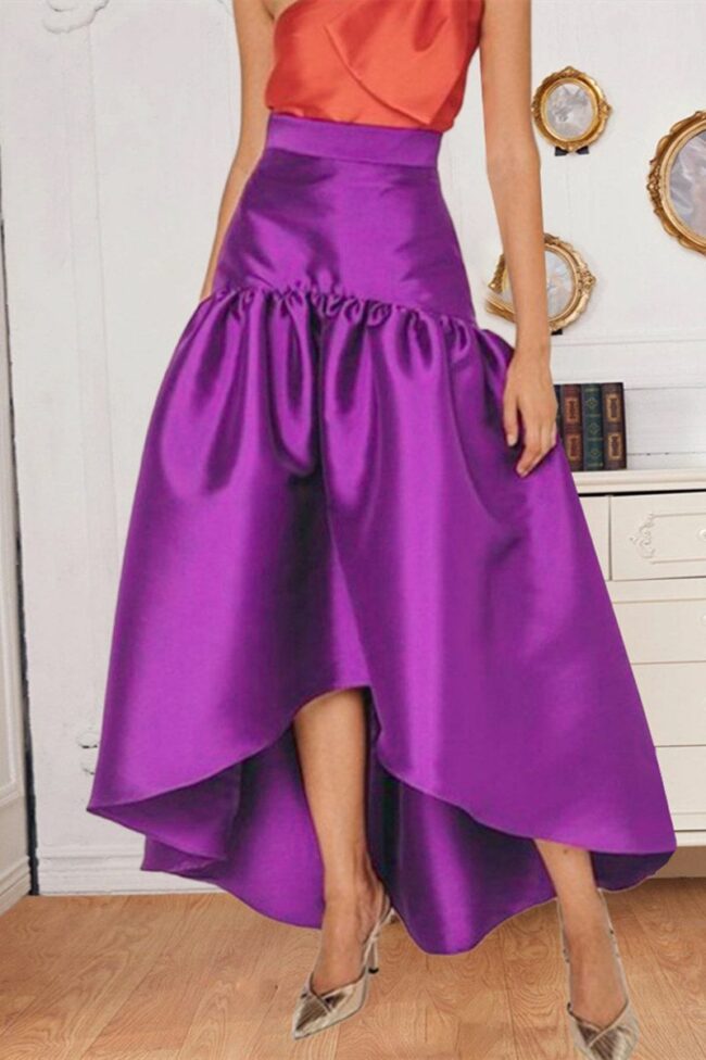 Fashion Casual Solid Split Joint Asymmetrical Regular High Waist Skirt