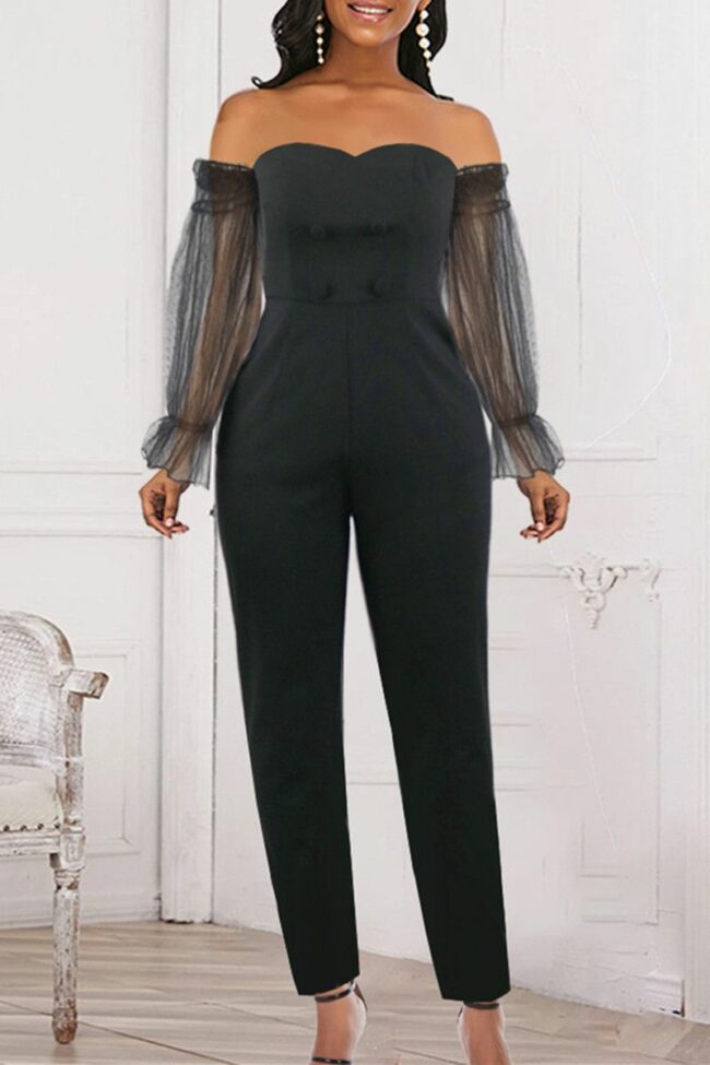 Fashion Sexy Patchwork Solid Backless Off the Shoulder Skinny Jumpsuits