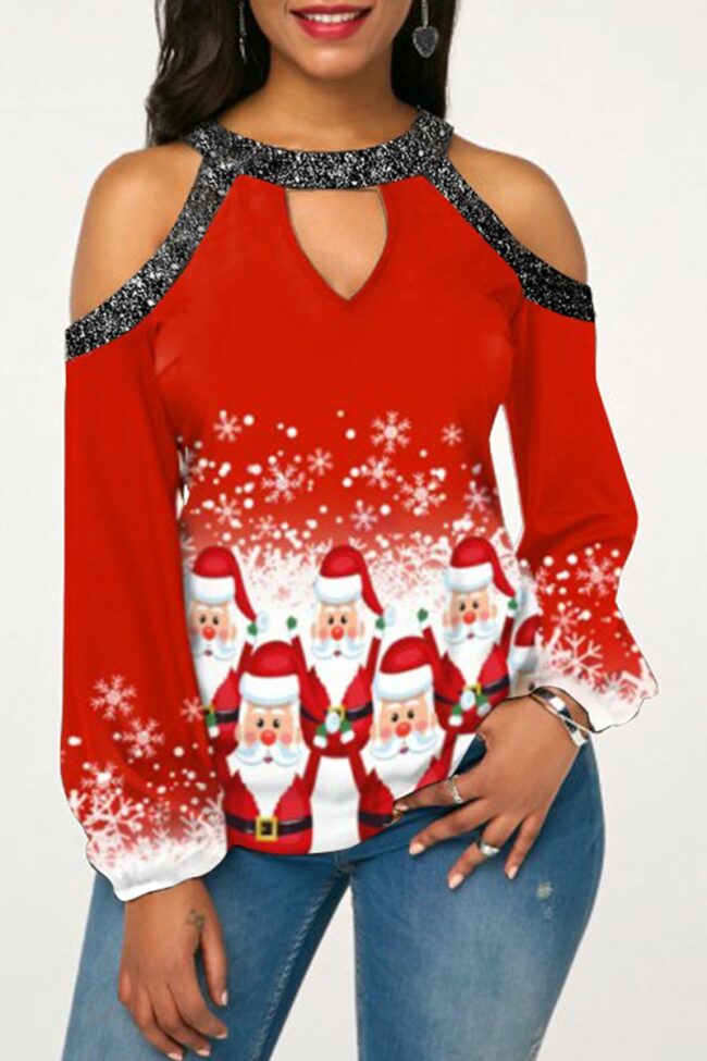 Christmas Day Casual Party Hollowed Out Split Joint Print Christmas Tree Printed Snowman Printed Costumes