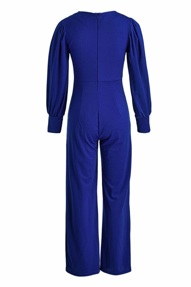 Casual Solid Split Joint O Neck Straight Jumpsuits