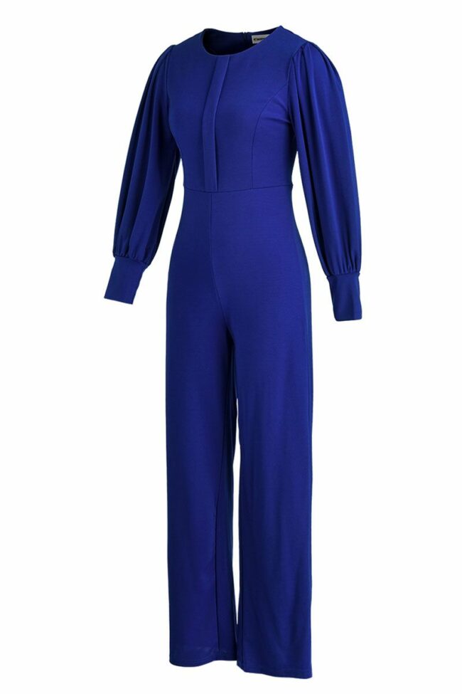 Casual Solid Split Joint O Neck Straight Jumpsuits