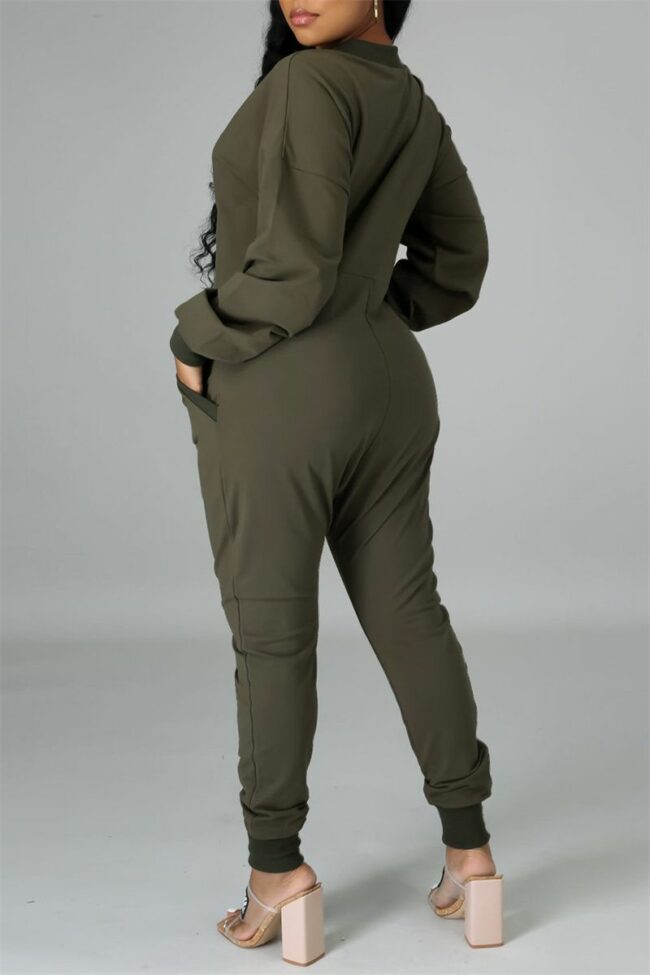 Fashion Casual Solid Split Joint Pocket V Neck Regular Jumpsuits