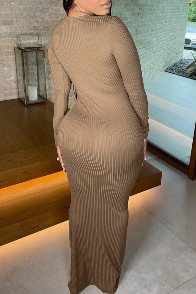 Sexy Casual Solid Knotted V Neck Long Sleeve Dresses