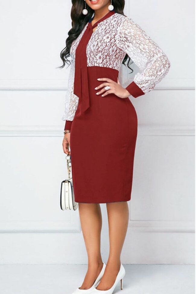 Casual Elegant Solid Bandage Hollowed Out Split Joint O Neck One Step Skirt Dresses