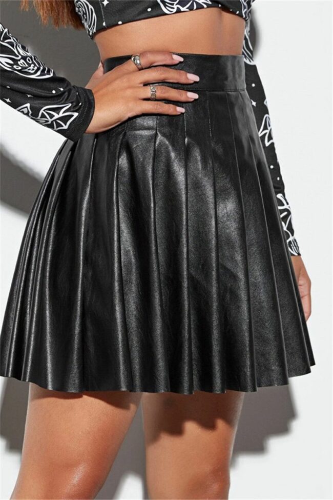 Fashion Casual Solid Regular High Waist Pleated Skirt