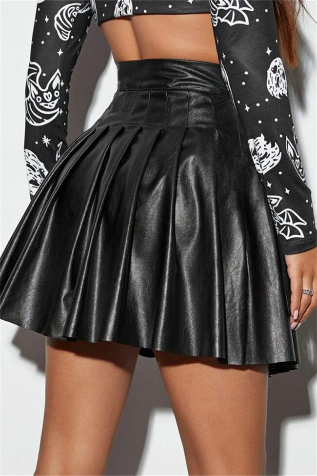 Fashion Casual Solid Regular High Waist Pleated Skirt