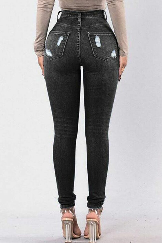 Casual Street Ripped Make Old Split Joint High Waist Denim Jeans