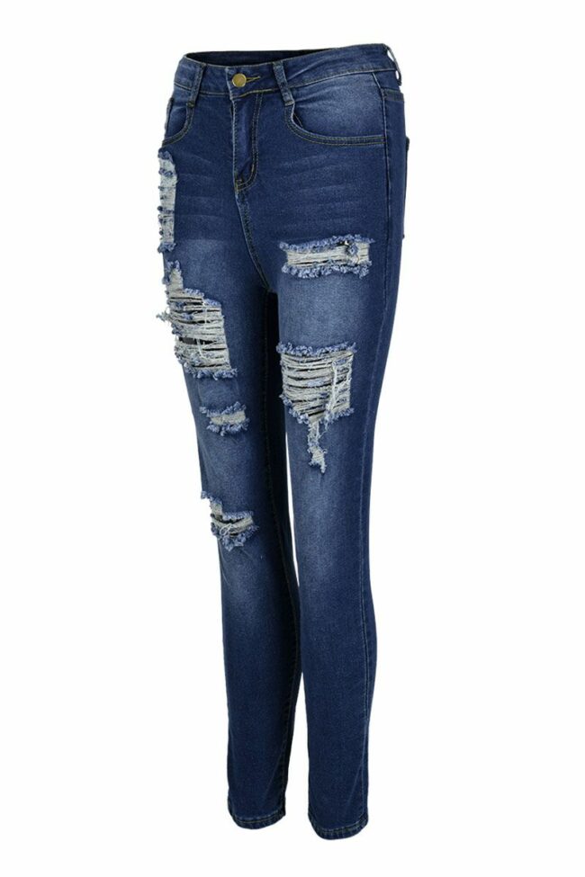 Casual Street Ripped Make Old Split Joint High Waist Denim Jeans
