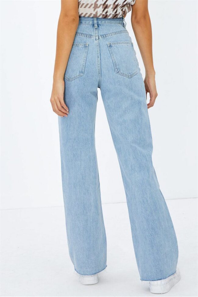 Fashion Casual Solid Basic High Waist Straight Denim Jeans