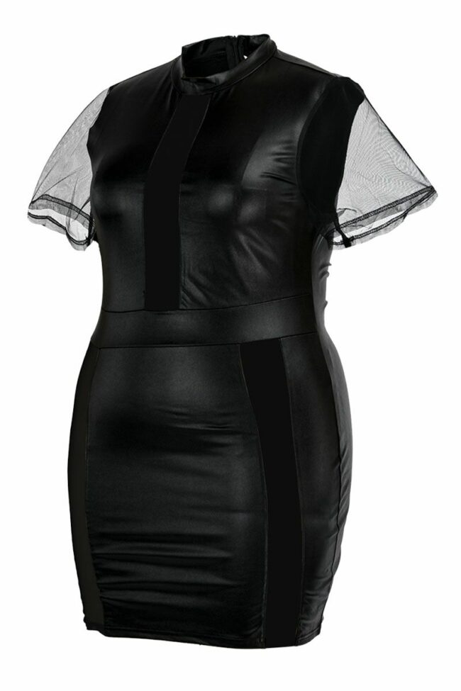Sexy Solid Split Joint See-through O Neck One Step Skirt Plus Size Dresses