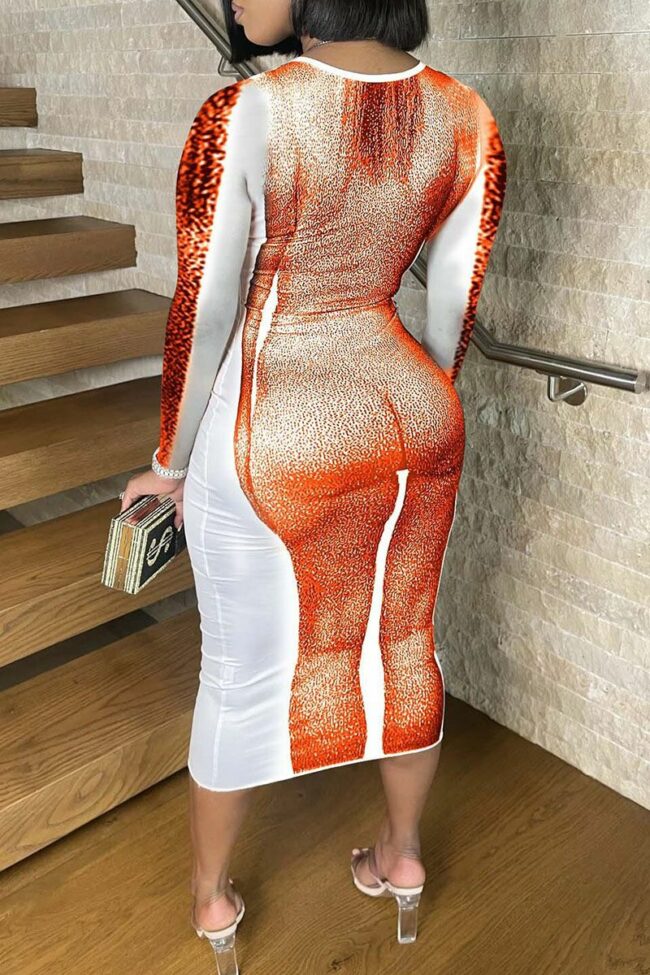 Sexy Print Split Joint O Neck One Step Skirt Dresses