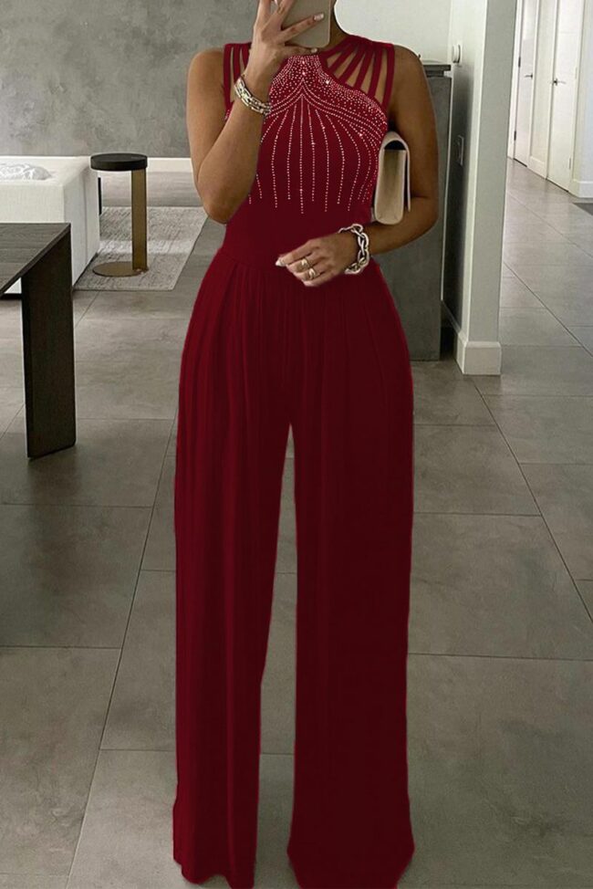 Sexy Hot Drilling Split Joint Halter Straight Jumpsuits