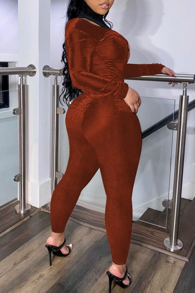Sexy Solid Hollowed Out Split Joint Turtleneck Skinny Jumpsuits