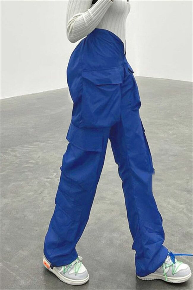 Blue Fashion Casual Solid Split Joint Regular Mid Waist Trousers