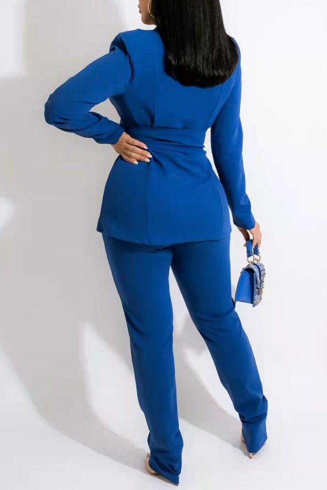 Casual Work Solid Split Joint Turn-back Collar Long Sleeve Two Pieces
