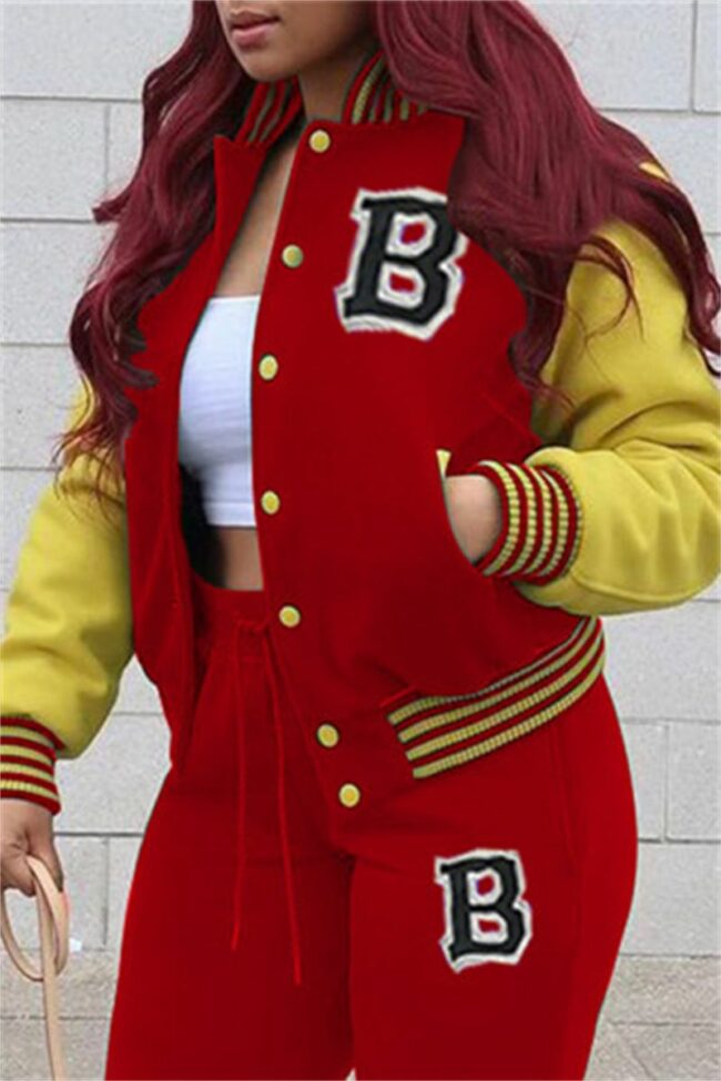 Fashion Casual Letter Patchwork Buckle Outerwear