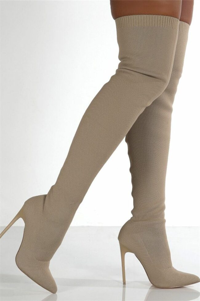 Fashion Solid Color Pointed Knitted High Stiletto Martin Boots