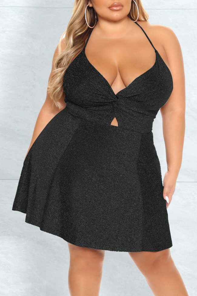 Sexy Solid Hollowed Out Split Joint Frenulum Backless Spaghetti Strap A Line Plus Size Dresses