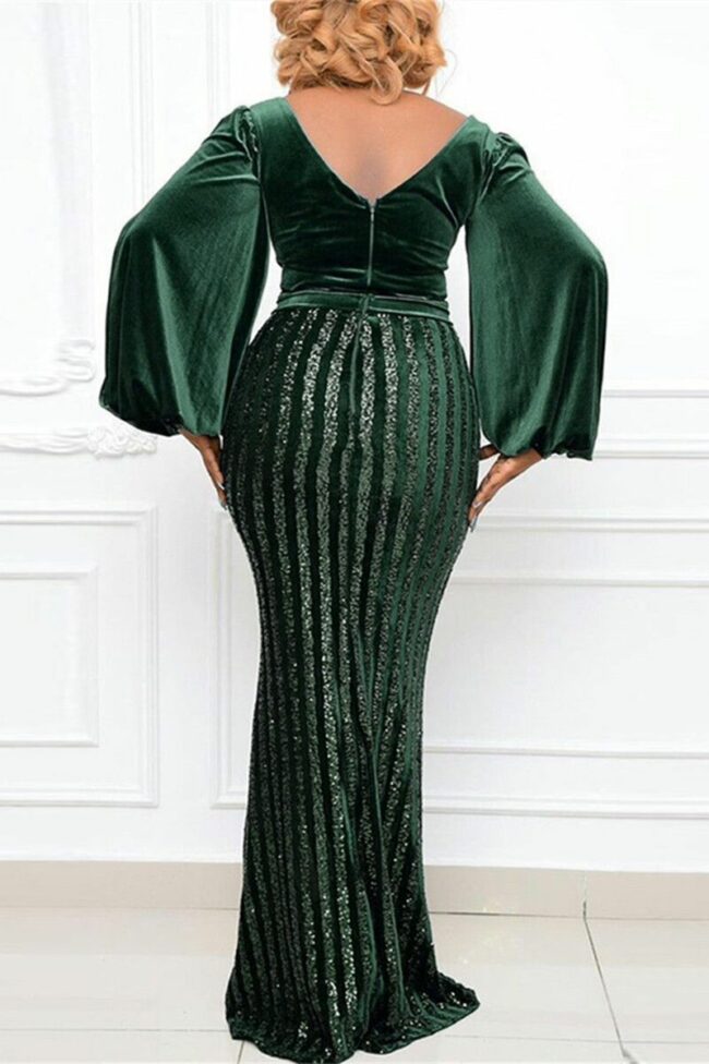 Fashion Sexy Plus Size Patchwork Sequins Slit V Neck Evening Dress