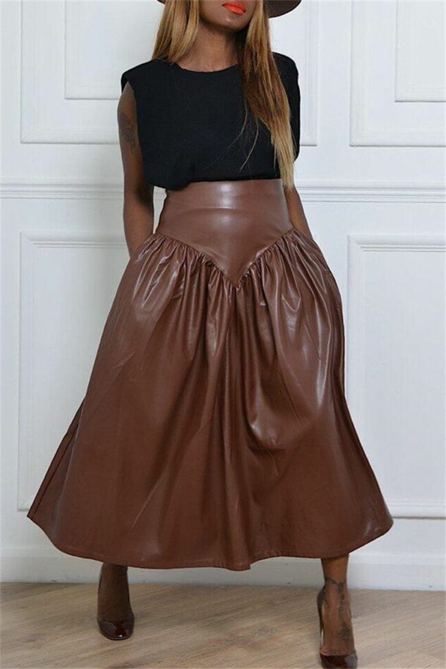 Fashion Casual Solid Basic Regular High Waist Skirt
