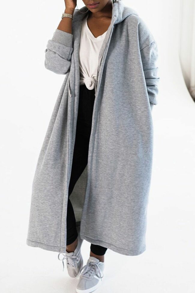 Casual Solid Split Joint Hooded Collar Outerwear