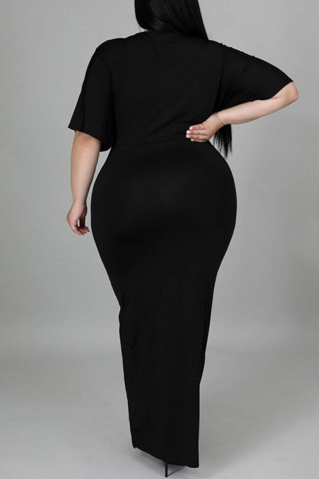 Sexy Solid Split Joint Asymmetrical V Neck Straight Plus Size Dresses