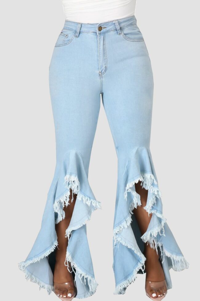 Fashion Casual Solid Split Joint High Waist Regular Denim Jeans