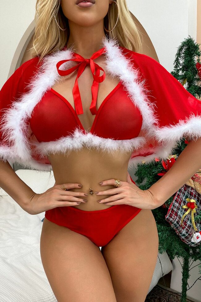Sexy Party Patchwork Solid Frenulum Christmas Day Lingerie