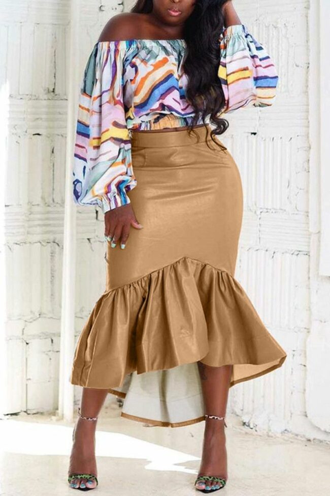 Fashion Casual Solid Split Joint Regular High Waist Skirt