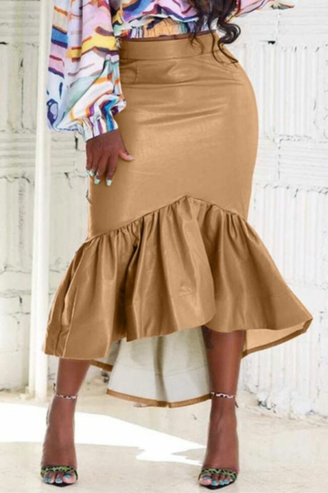 Fashion Casual Solid Split Joint Regular High Waist Skirt