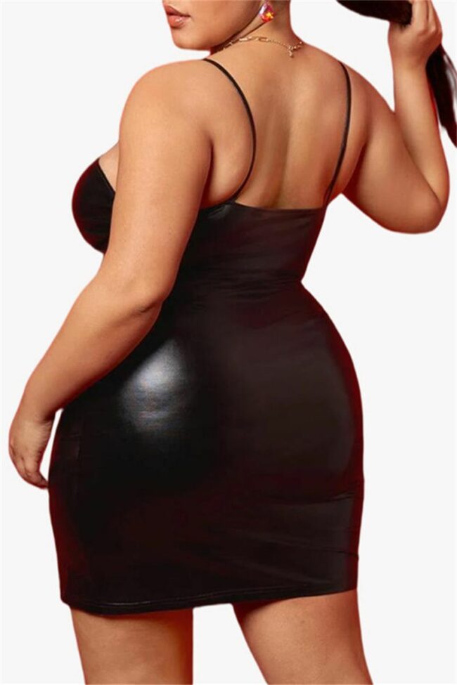 Sexy Casual Plus Size Solid Backless Slit Spaghetti Strap Sleeveless Dress