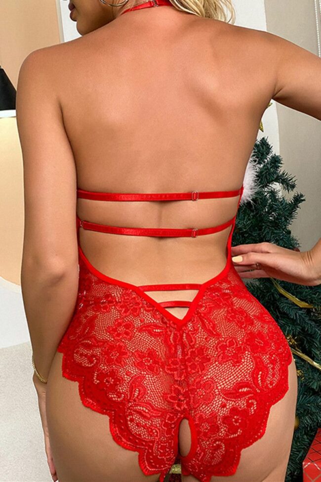 Christmas Day Fashion Sexy Tear Backless Patchwork Solid Romper