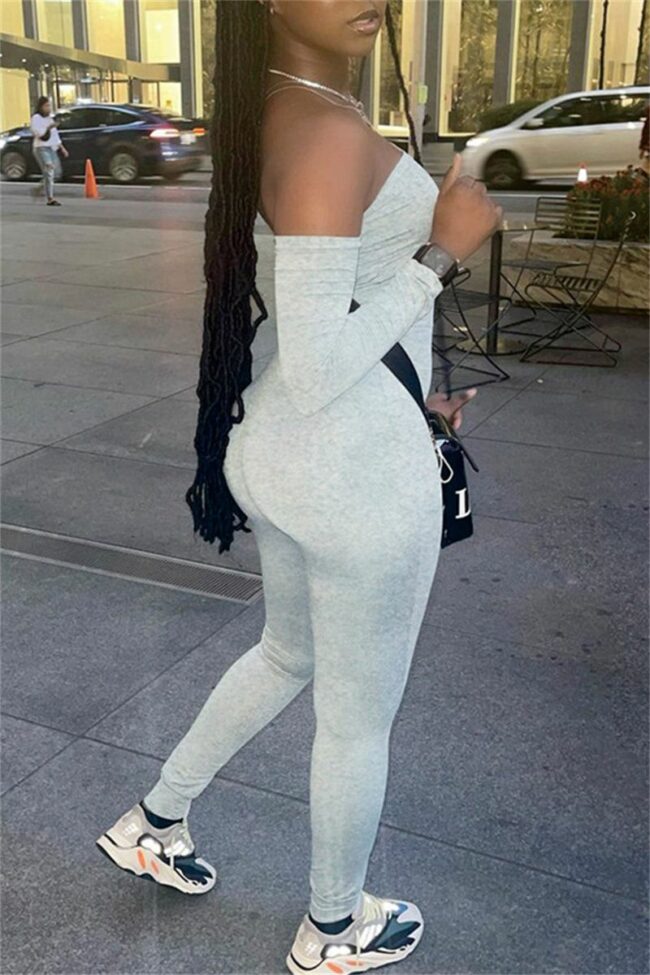Sexy Casual Solid Backless Off the Shoulder Skinny Jumpsuits
